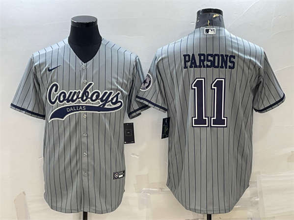 Men's Dallas Cowboys #11 Micah Parsons Gray With Patch Cool Base Stitched Baseball Jersey
